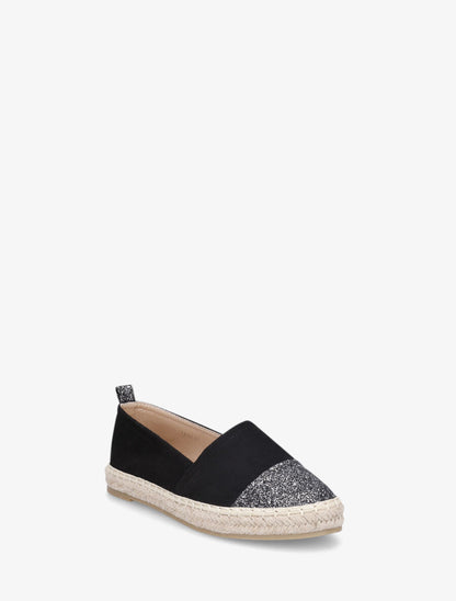 Espadrilles plates en suédine et à paillettes - Noir - 2
