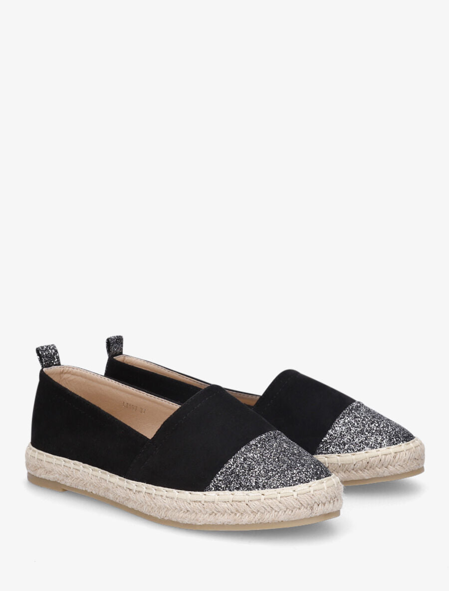 Espadrilles plates en suédine et à paillettes - Noir - 4