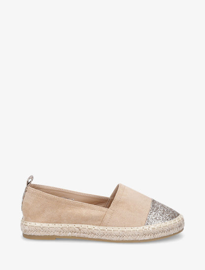 Espadrilles plates en suédine et à paillettes - Camel - 1