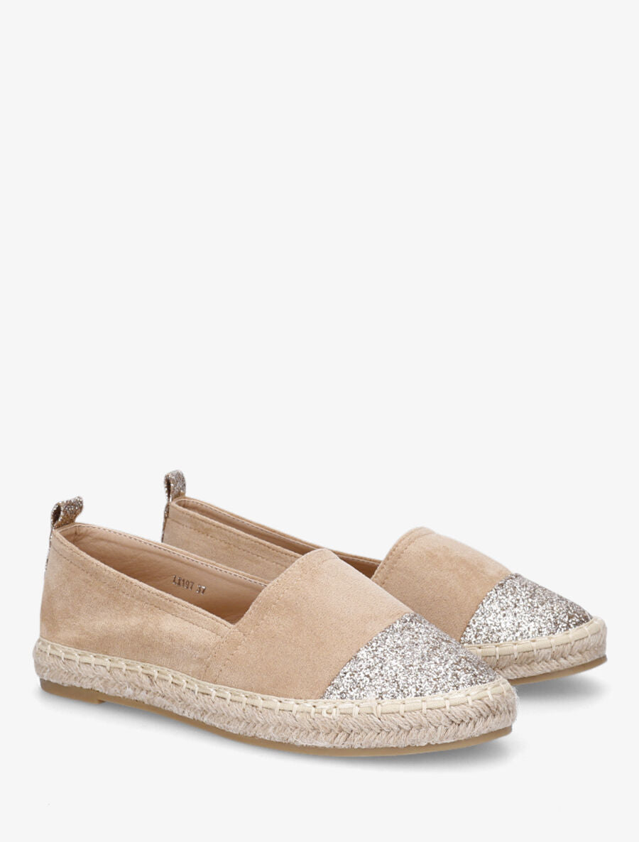 Espadrilles plates en suédine et à paillettes - Camel - 4