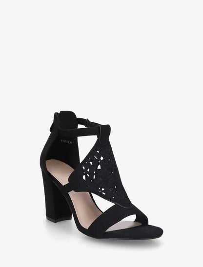 Sandales en suédine à claque piquetée motif fleuri - Noir - 2