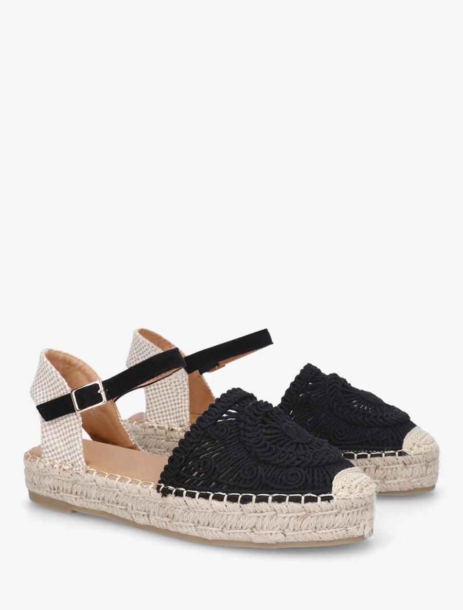 Espadrilles plates en crochet fantasie - Noir - 4
