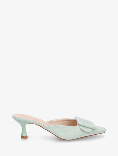 Mules en suédine à talon talus - Vert d&