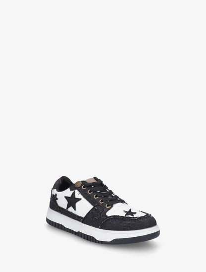 Baskets en simili et tissu motif étoiles - Noir - 2