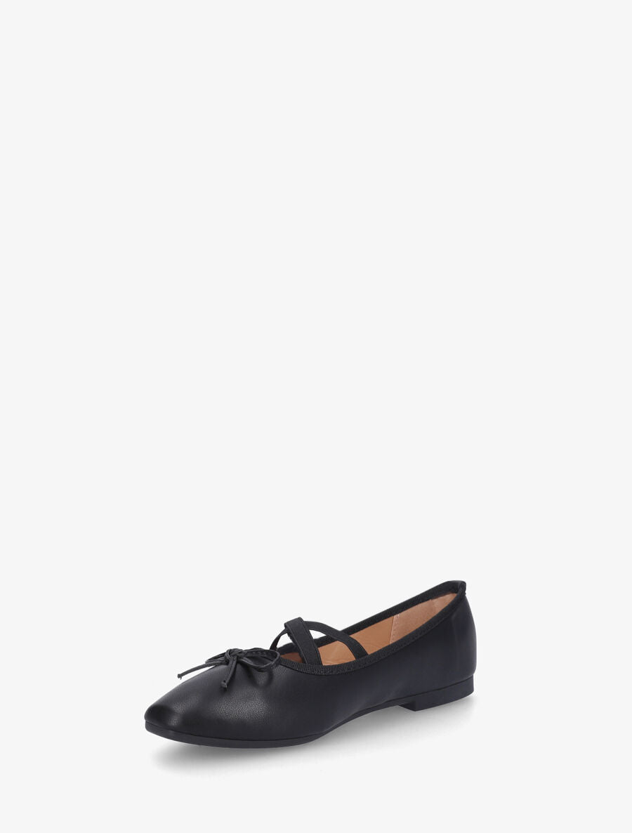 Ballerines en simili à élastiques croisés - Noir - 3