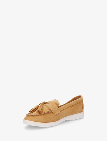 Mocassins en suédine à pompons - Camel - 3