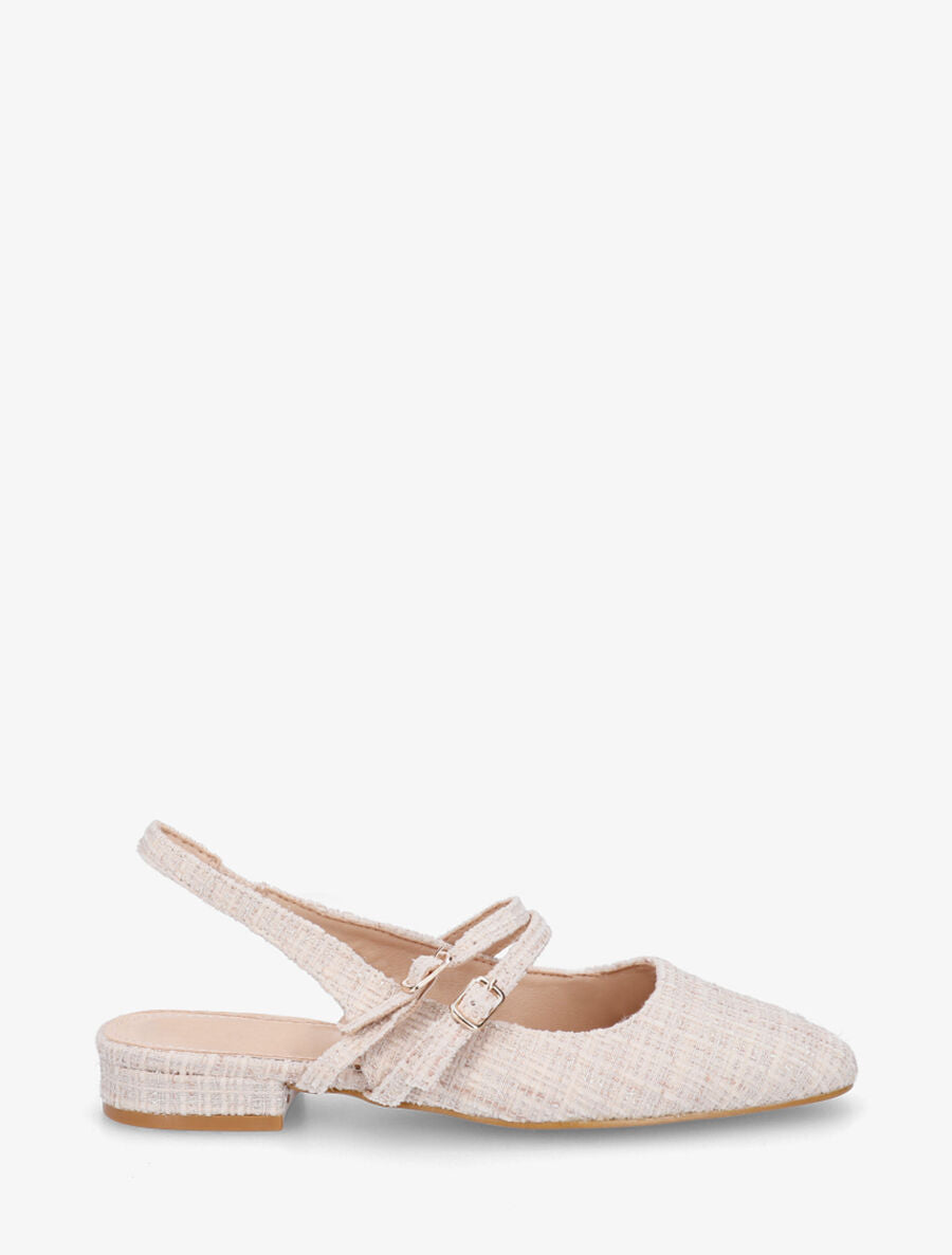 Ballerines en tweed à quartier ouvert - Beige - 1