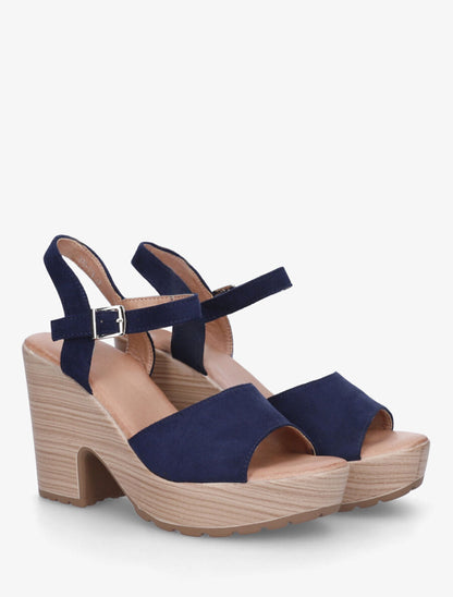 Sandales à talon haut en suédine - Marine - 4