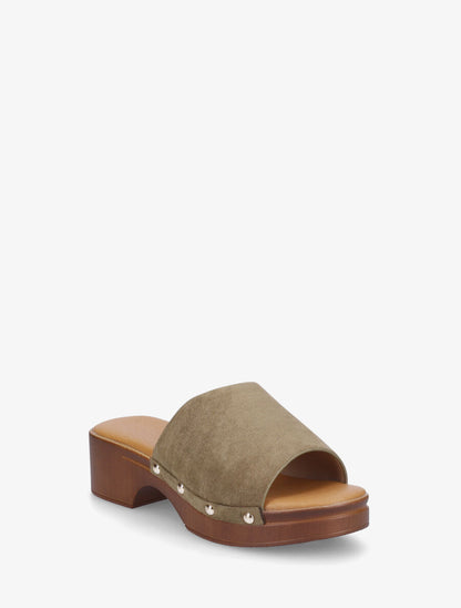 Mules style sabot en suédine - Kaki - 2