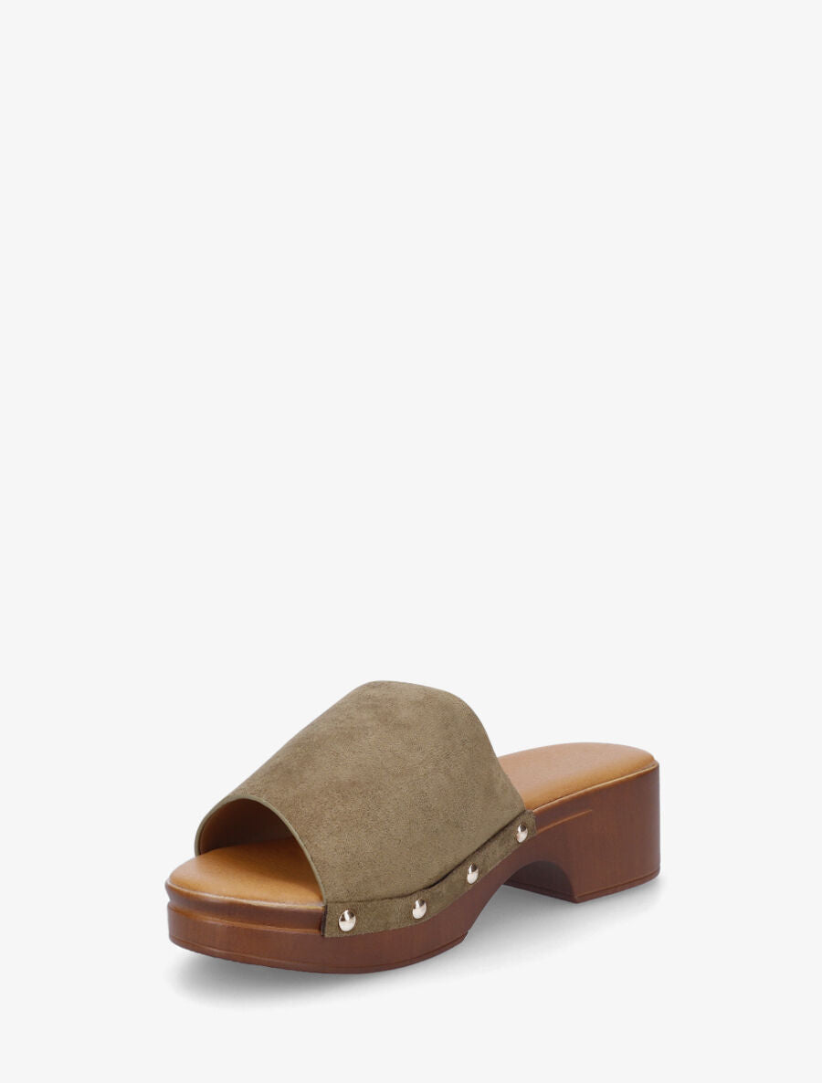 Mules style sabot en suédine - Kaki - 3