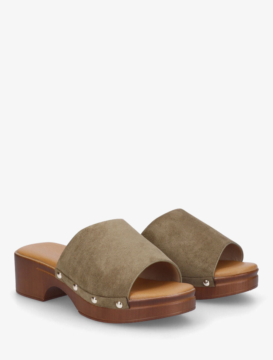 Mules style sabot en suédine - Kaki - 4