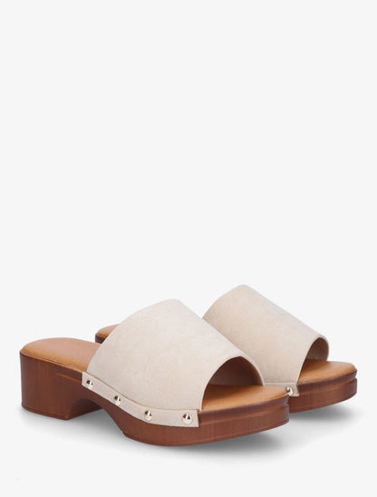 Mules style sabot en suédine - Beige - 4