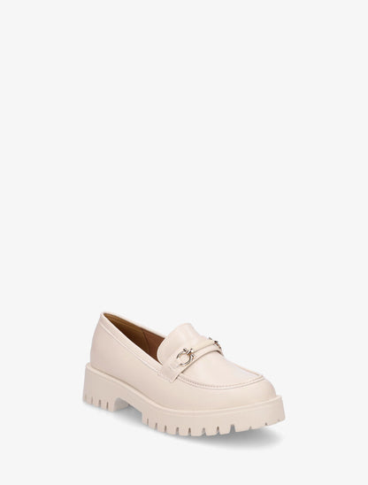 Mocassins en simili à semelle crantée - Beige - 2