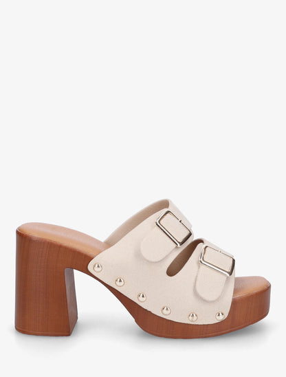 Mules style sabot à double brides à boucle - Beige - 1