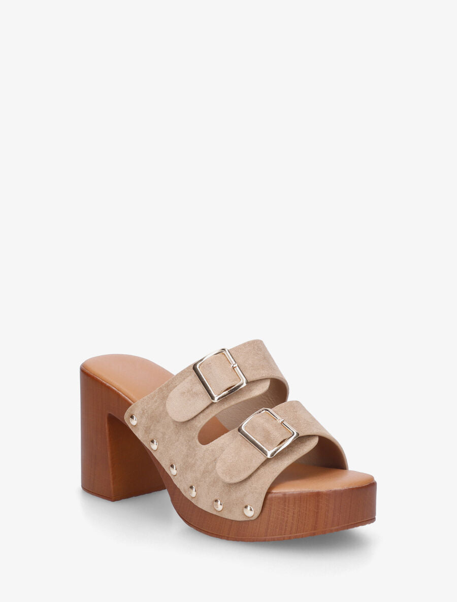 Mules style sabot à double brides à boucle - Taupe - 2