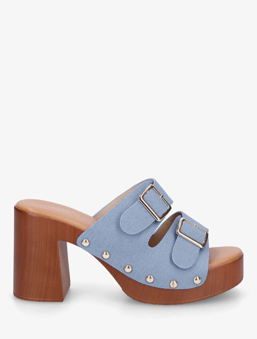 Mules style sabot à double brides à boucle - Bleu denim - 5