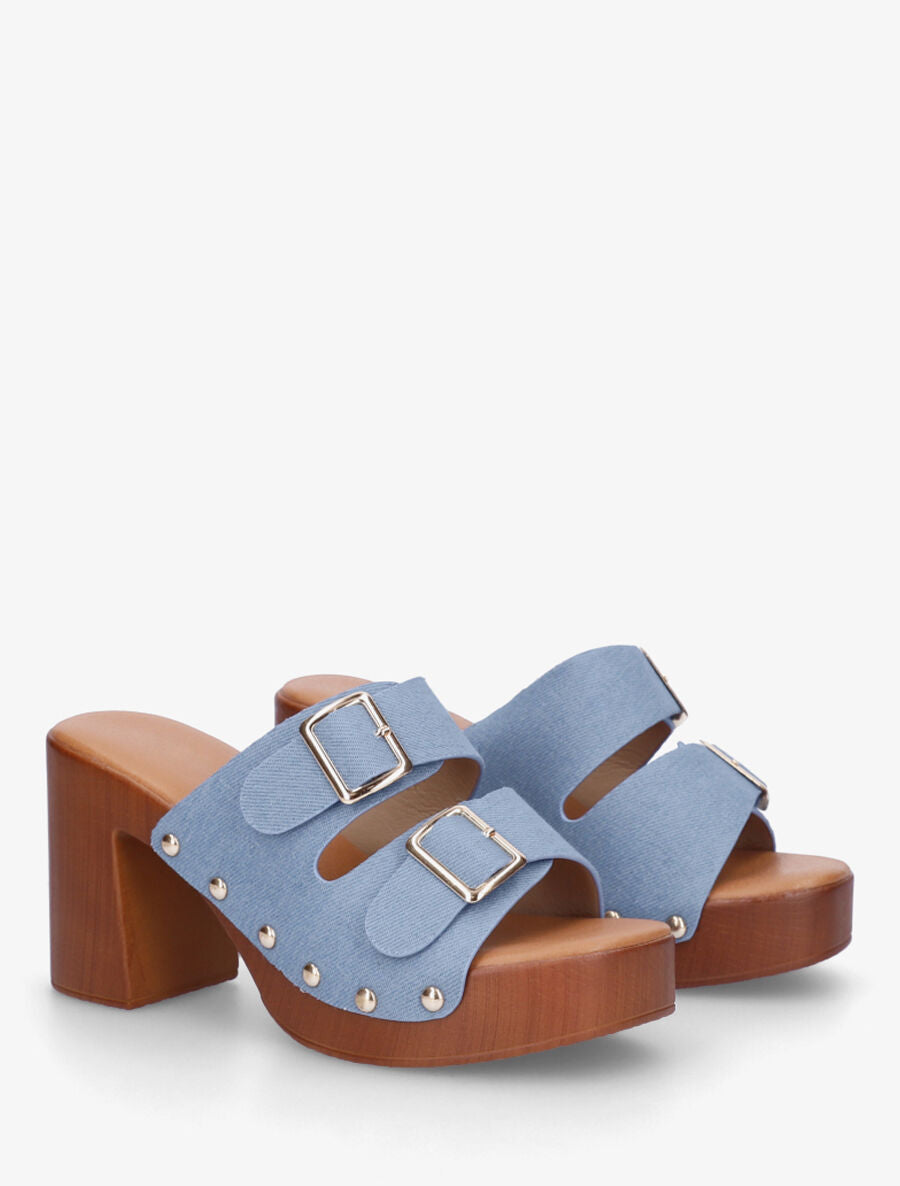 Mules style sabot à double brides à boucle - Bleu denim - 4