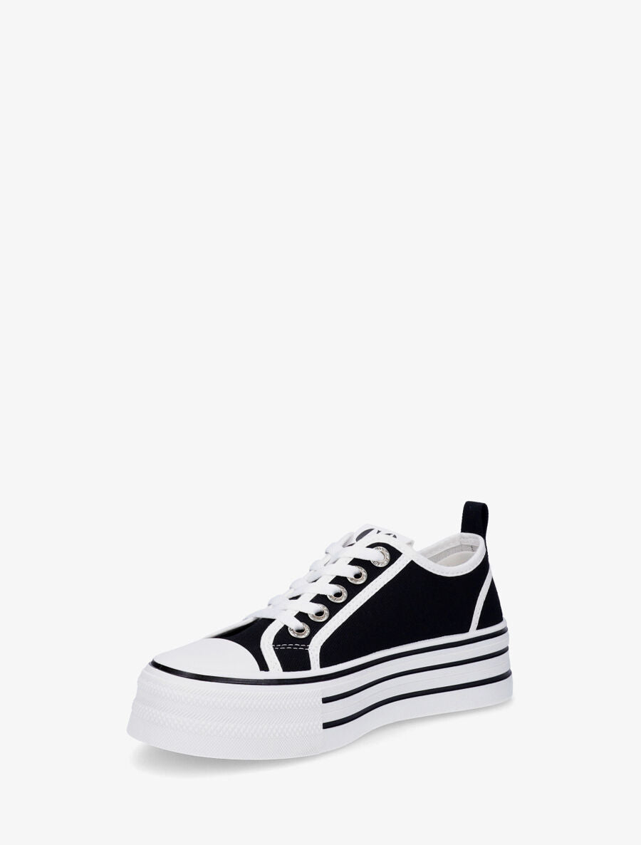 Sneakers à plateforme et œillets strassés - Noir - 3