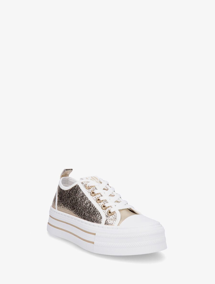 Sneakers à plateforme et œillets strassés - Or - 2