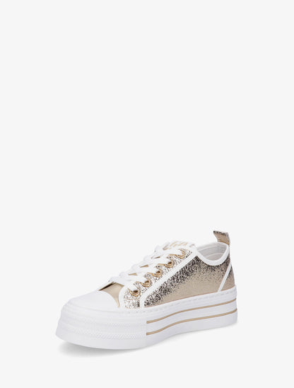 Sneakers à plateforme et œillets strassés - Or - 3