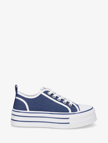 Sneakers à plateforme et œillets strassés - Bleu - 5