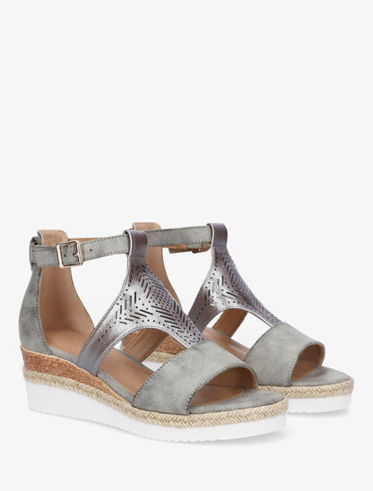 Sandales compensées à ganse irisée ajourée - Vert - 4