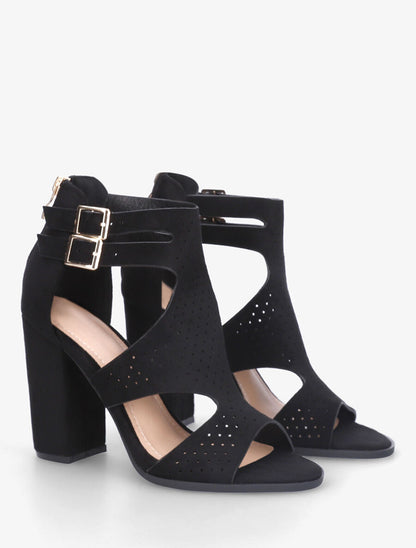 Sandales à talon à double brides à boucle - Noir - 4