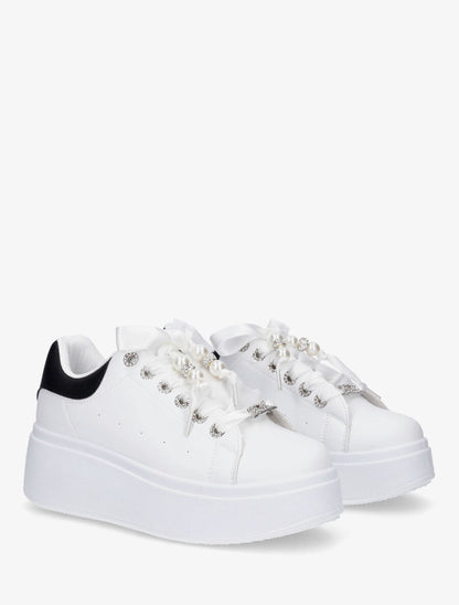 Sneakers à plateforme et strass - Noir - 4