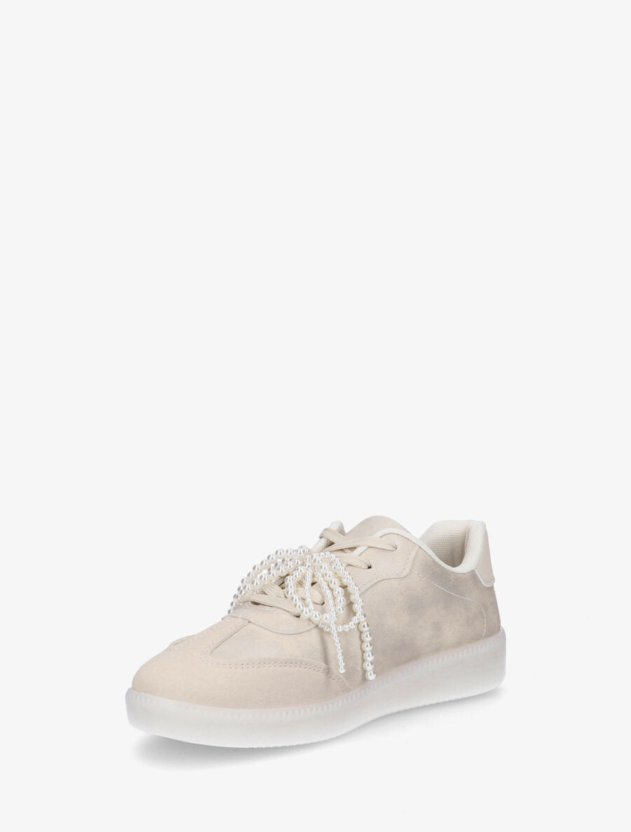 Sneakers plates à semelle caoutchouc - Beige - 3