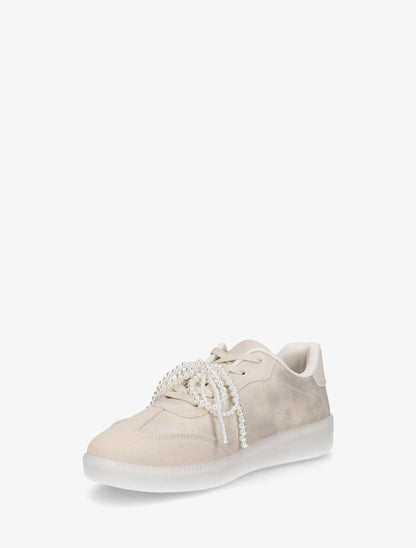 Sneakers plates à semelle caoutchouc - Beige - 3