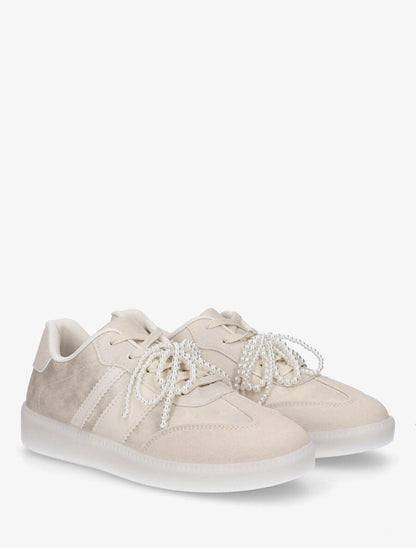 Sneakers plates à semelle caoutchouc - Beige - 4