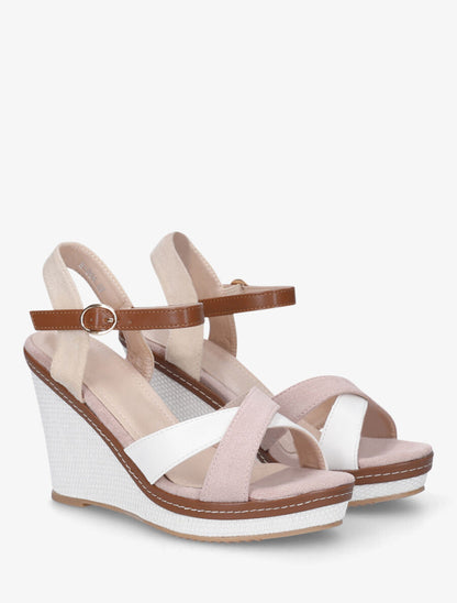 Sandales compensées bicolore - Rose - 4
