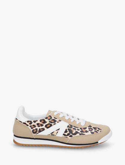 Sneakers en simili à languette texturée - Taupe - 1