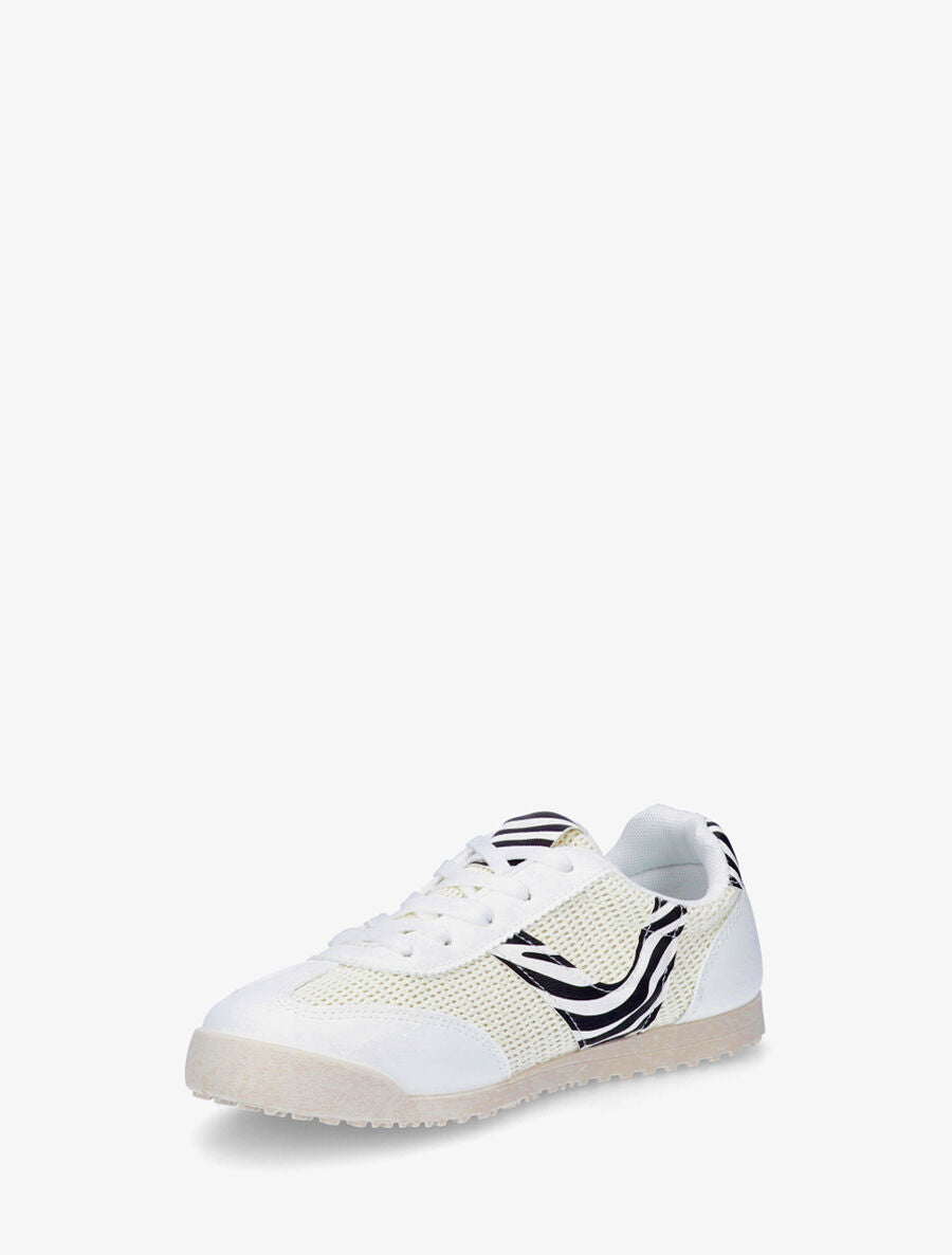 Sneakers plates à empiècement effet tissé - Blanc - 3