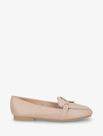 Mocassins plats à empiècement métal strassé - Taupe - 1