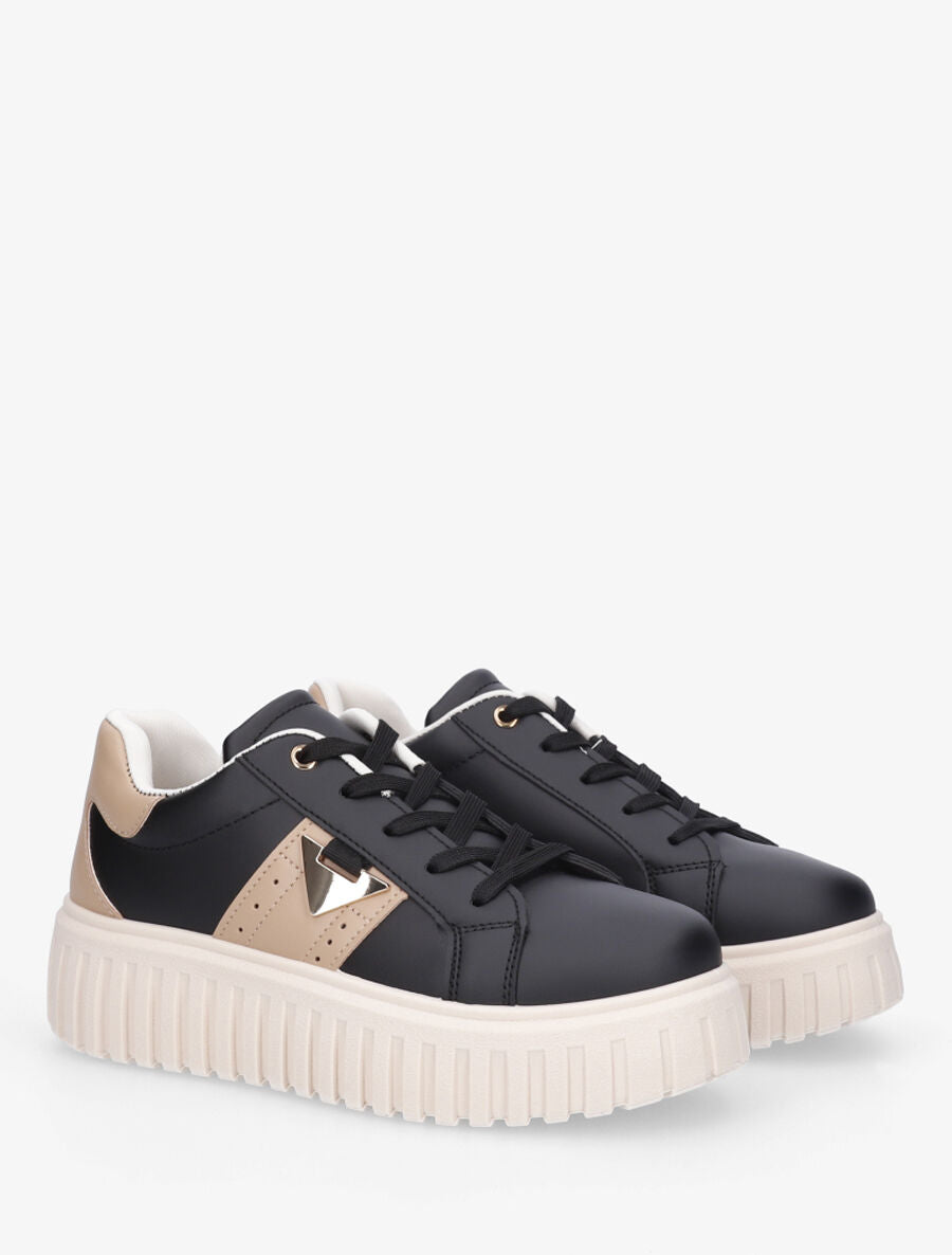 Sneakers à plateforme striée en simili - Noir - 4