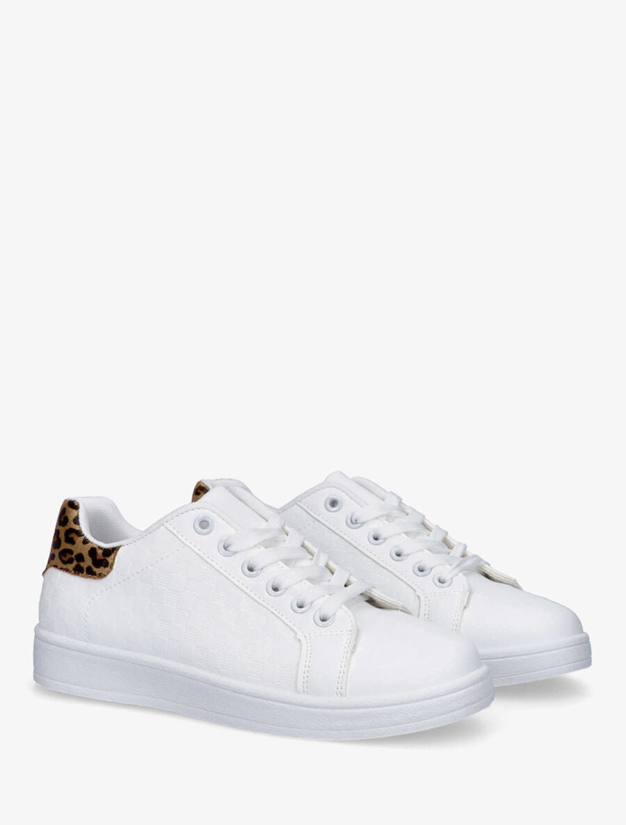 Sneakers plates à motif damier - Camel - 4