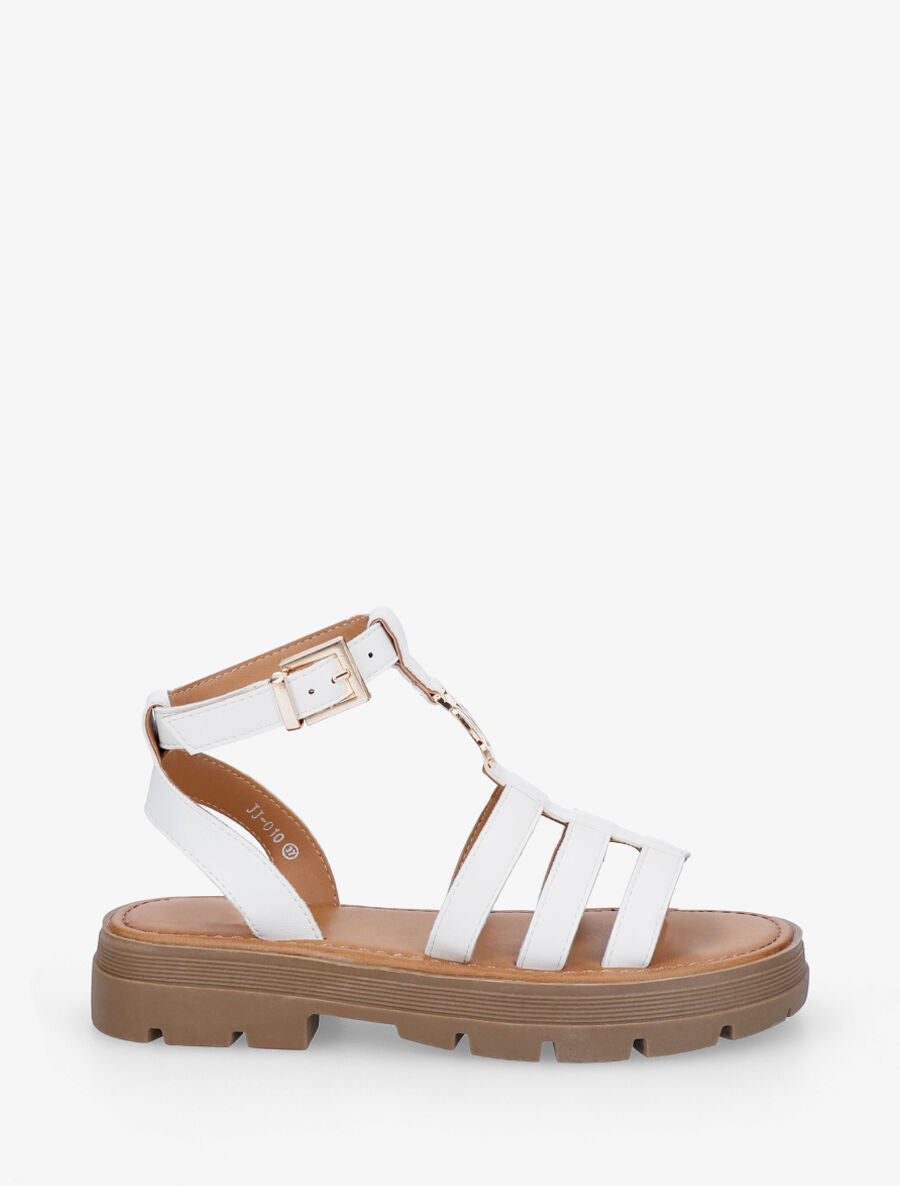 Nu-pieds style spartiates en simili - Blanc - 1