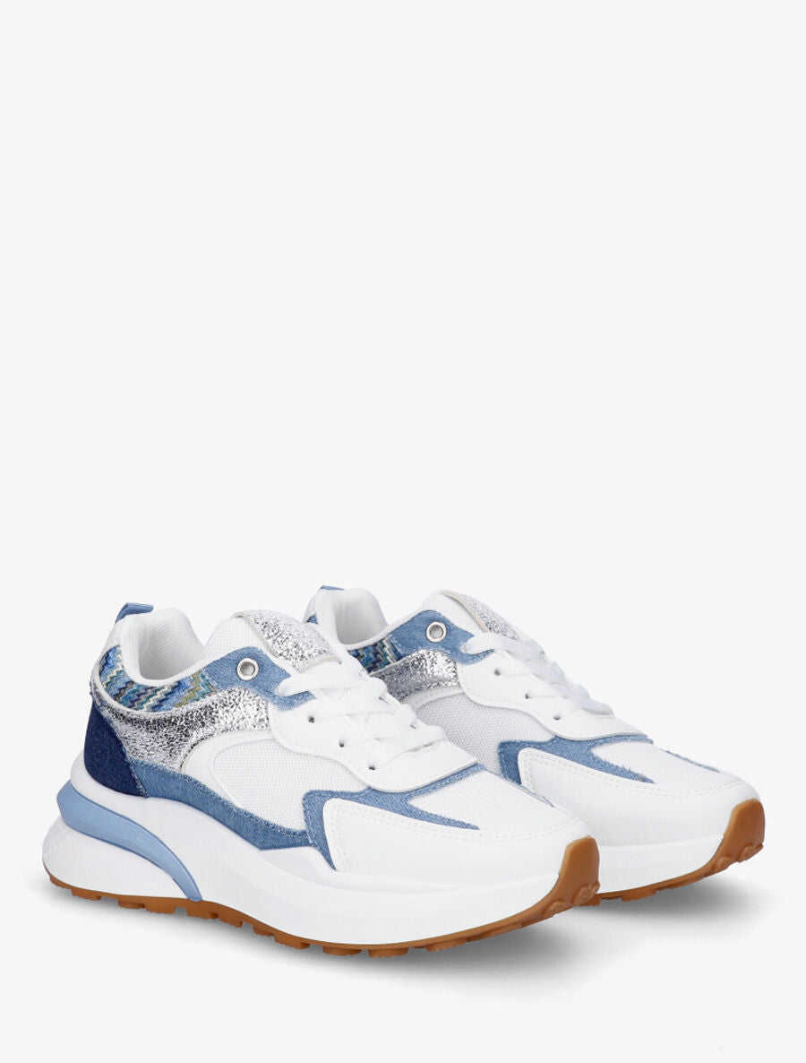 Baskets en simili à détail effet tissé - Bleu - 4