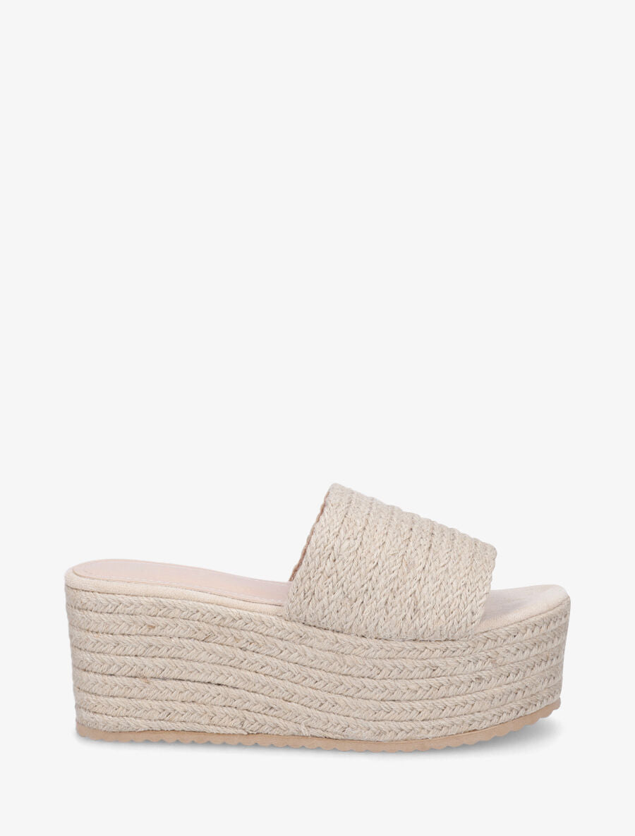 Mules à plateforme effet raphia - Beige - 1