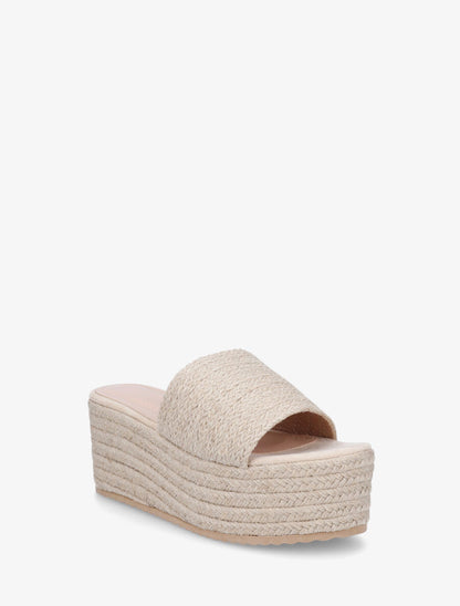 Mules à plateforme effet raphia - Beige - 2