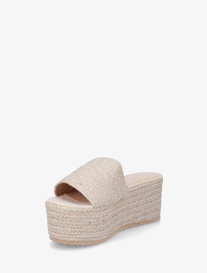 Mules à plateforme effet raphia - Beige - 3