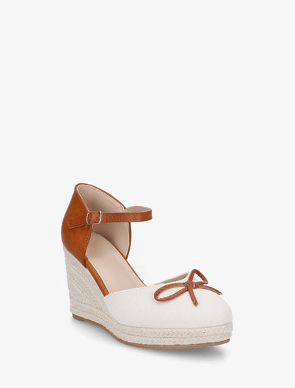 Sandales compensées à nœud décoratif - Beige - 2