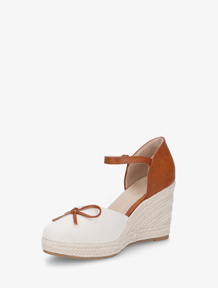 Sandales compensées à nœud décoratif - Beige - 3