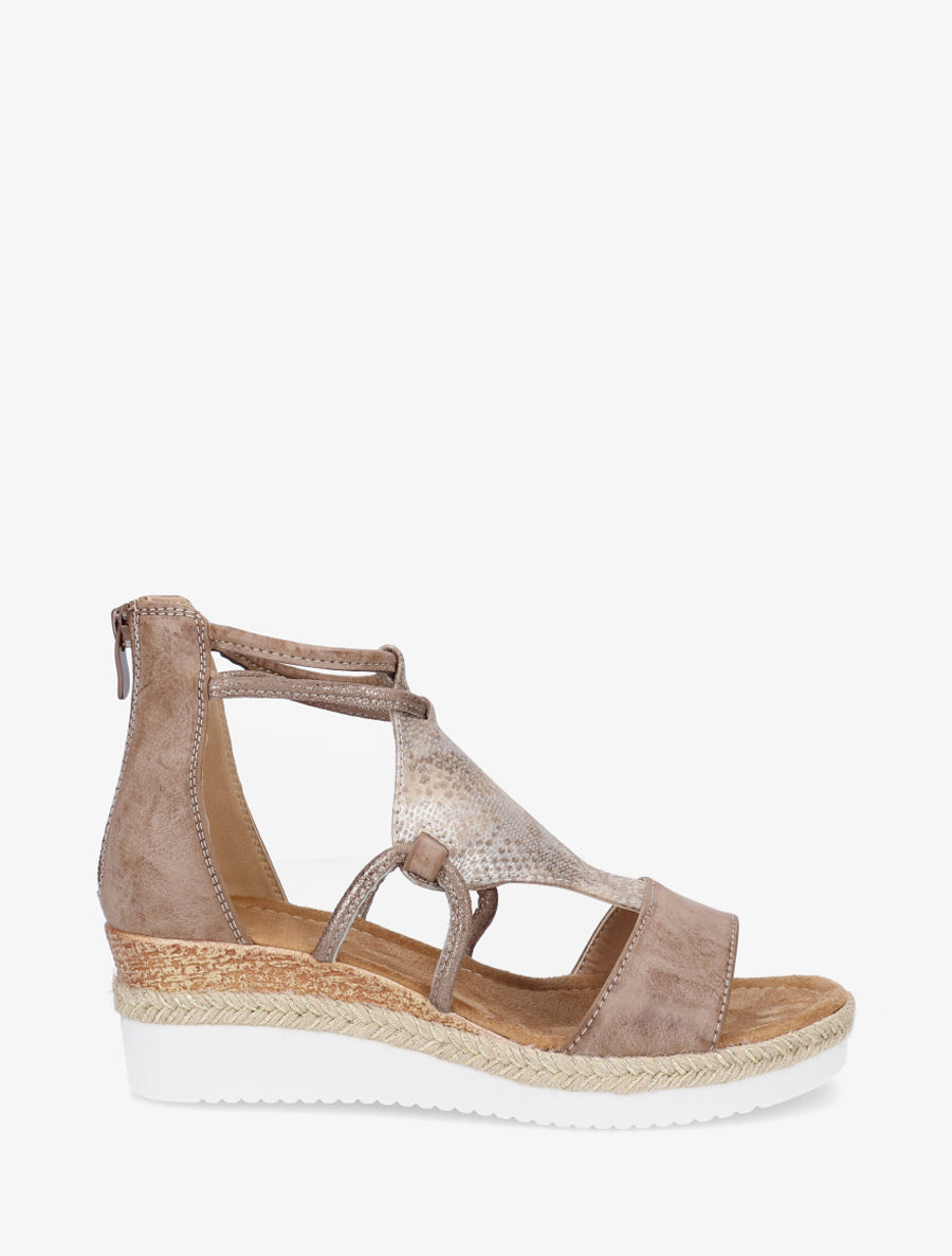 Sandales compensées à tresse raphia - Taupe