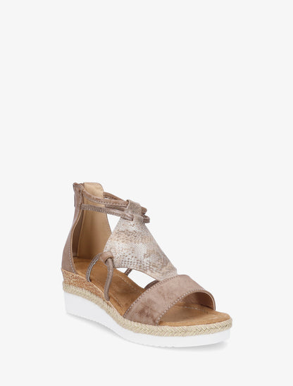 Sandales compensées à tresse raphia - Taupe