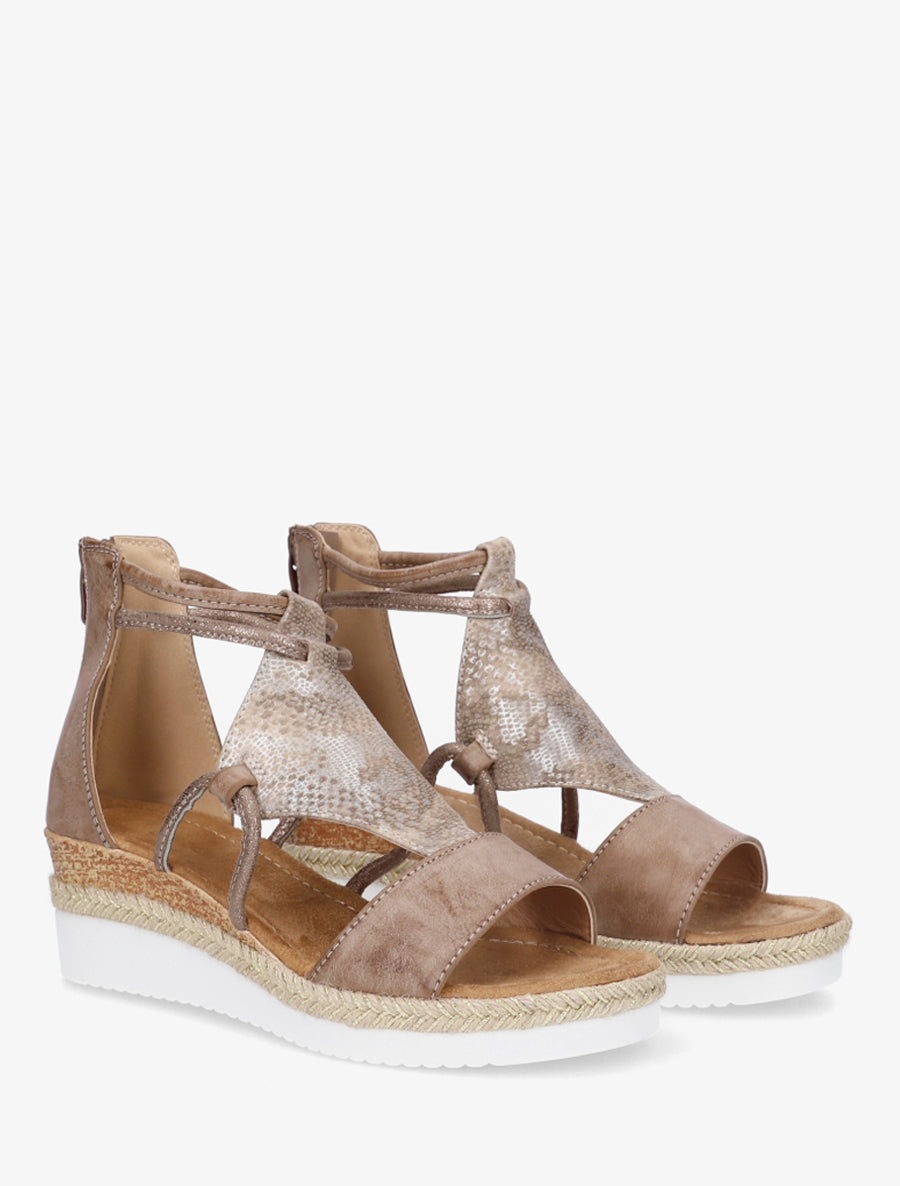 Sandales compensées à tresse raphia - Taupe