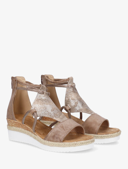 Sandales compensées à tresse raphia - Taupe