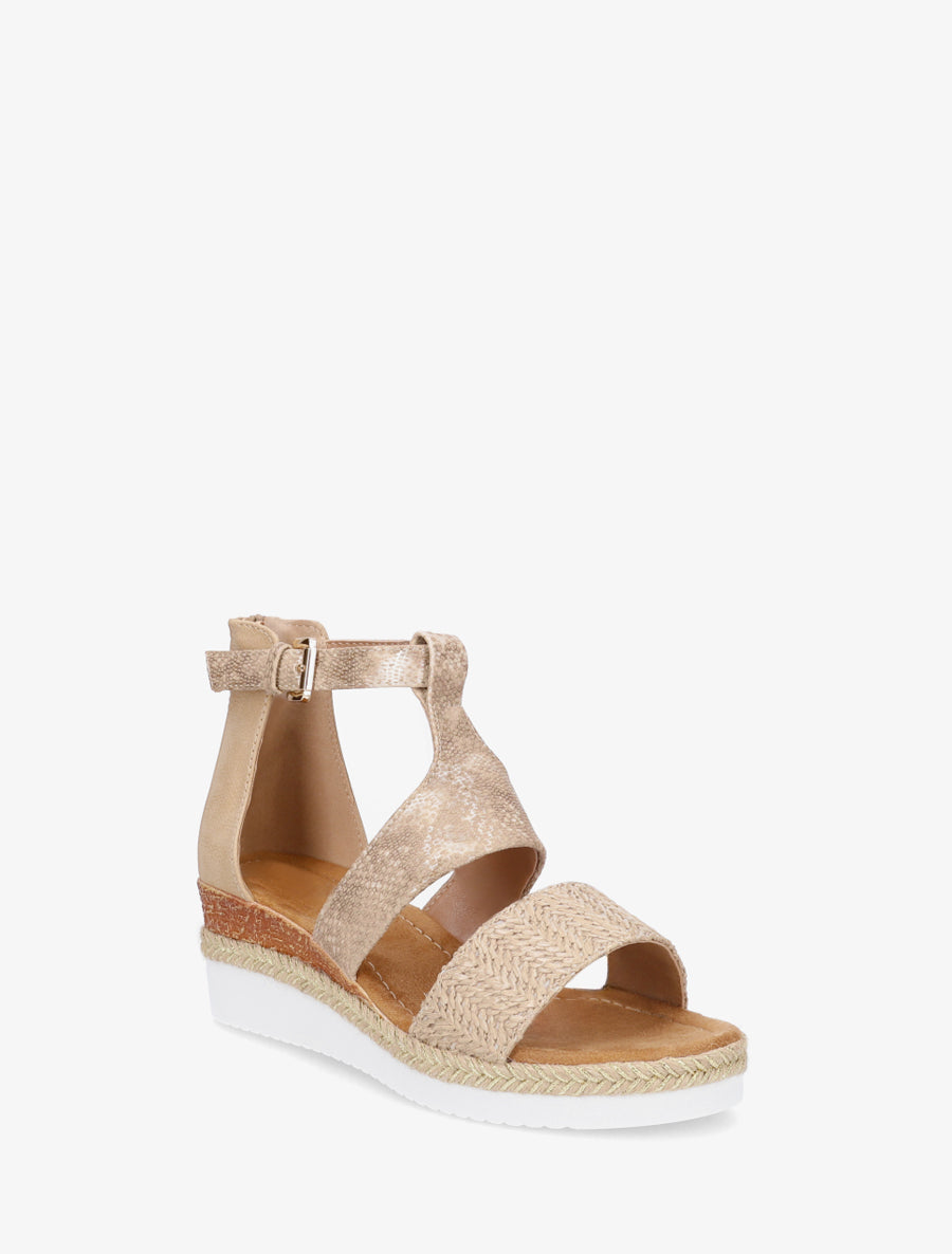 Sandales compensées texturées à détail python - Taupe