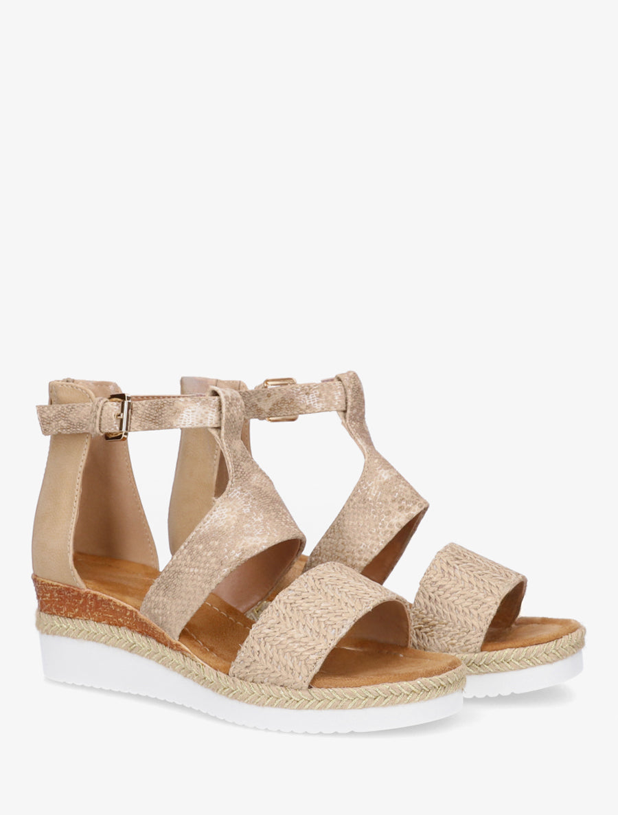 Sandales compensées texturées à détail python - Taupe